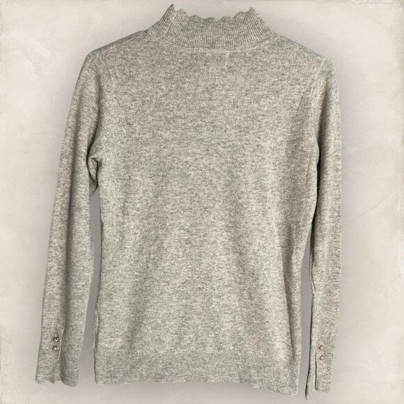 Nanette Lepore Women Cashmere Sweater Gray Pullover Knit Scallop Long Sleeve XS - Picture 2 of 6